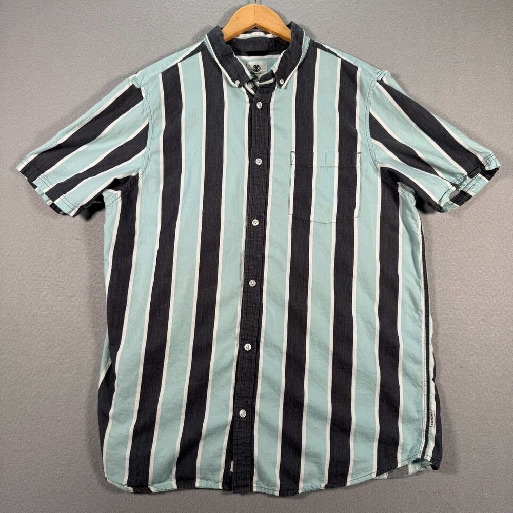 Element Button Up Shirt Mens XL Shorts Sleeve Casual Collar Polo Icon Stripes